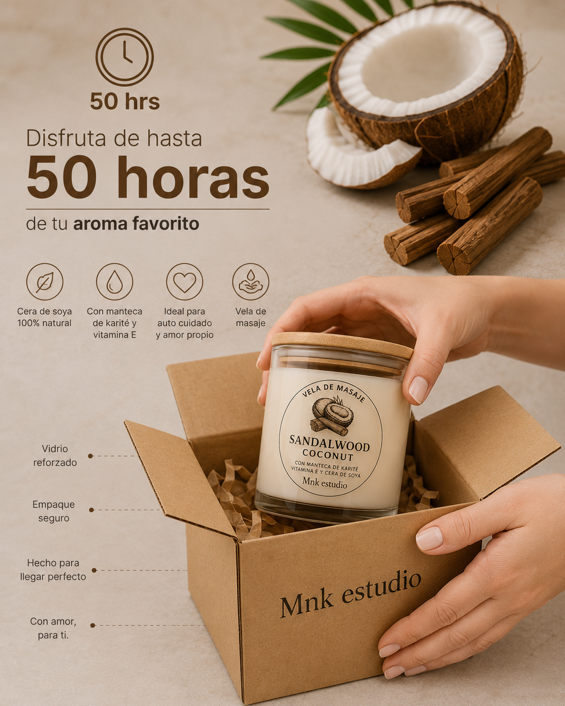 Vela Aromática para masaje SandalCoconut